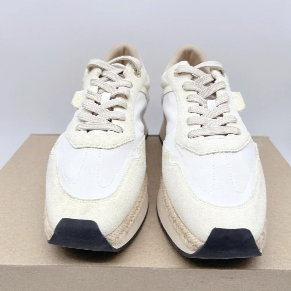 L'Agance Ivone Women's Platform Lace Up Sneakers Casual Shoes White Beige US 10